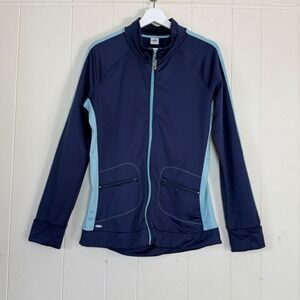 Alo CoolFit Womens Track Jacket Navy Full Zip Thumbholes Back Pocket Size XL